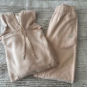 ALO Accolade Hoodie + Sweatpant Set in limited color edition Macadamia